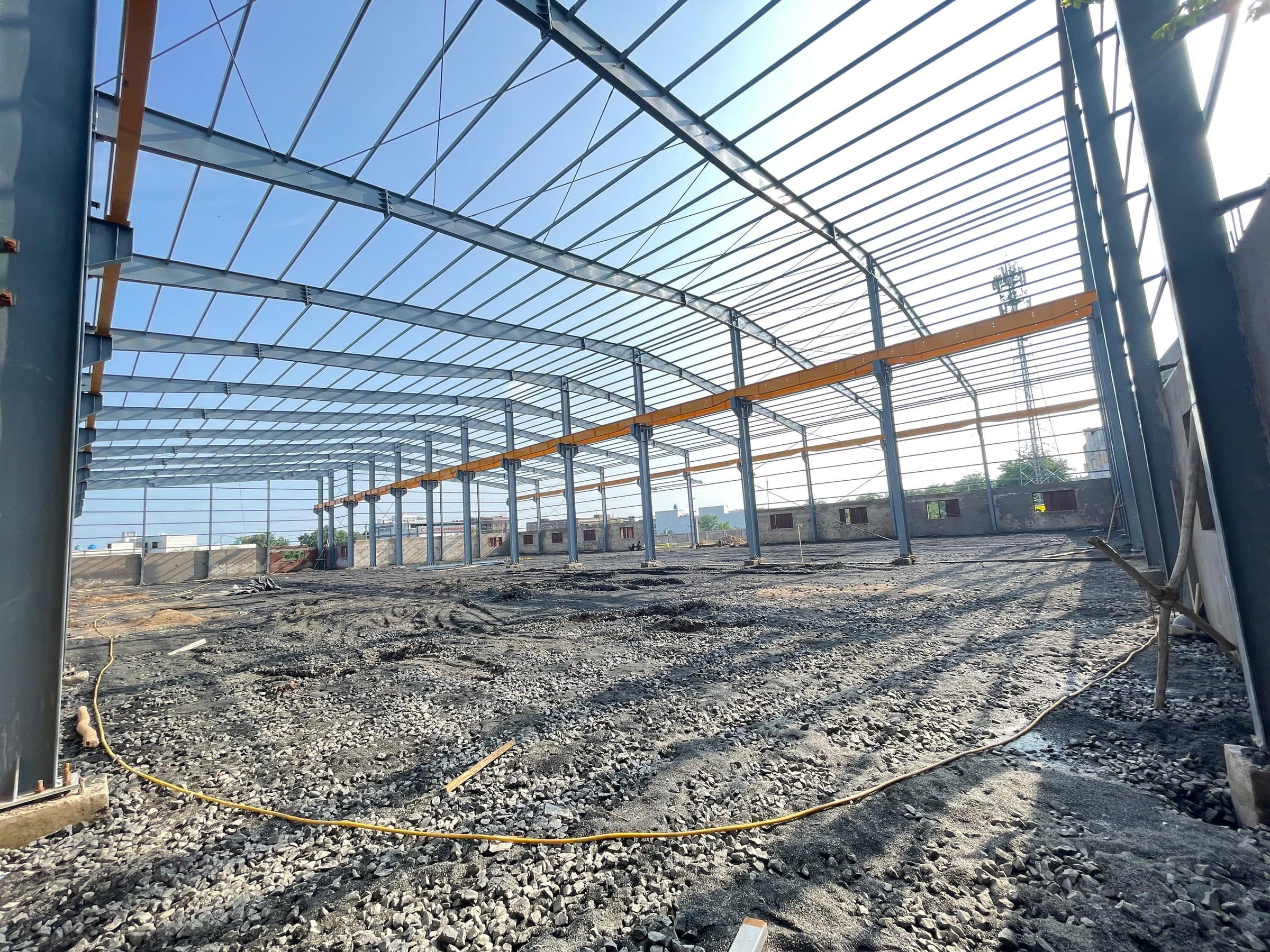 PEB frame interior during erection by AcuFabInfraStructure
